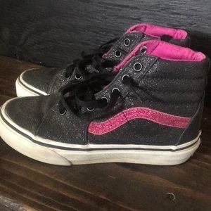 VANS | Youth Black + Pink Glitter Hi Top Sk8